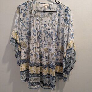 Style & Co Womens Floral Blue/Yellow Blouse Size L